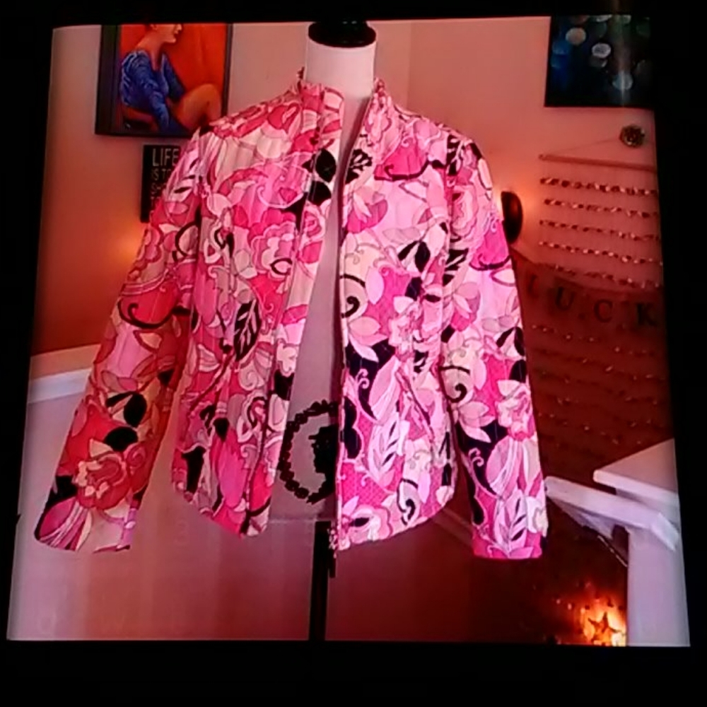VTG Carole Little Mod silk pink zip jacket medium